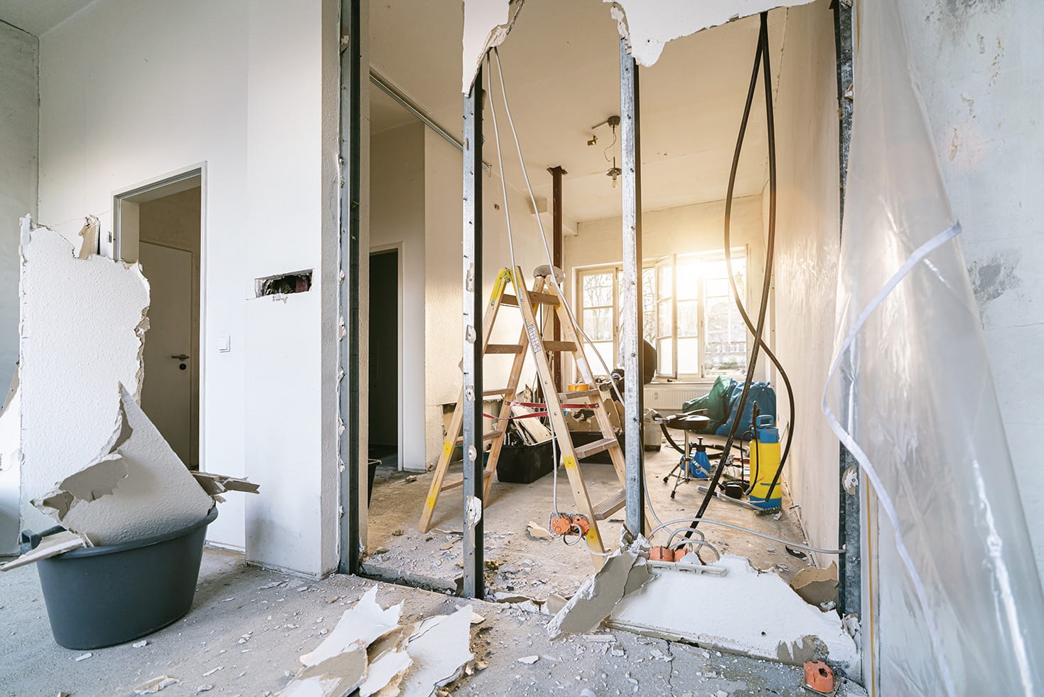 Interior demolition in progress at commercial property